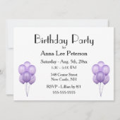 Uitnodiging Paarse Ballonnen (Voorkant)