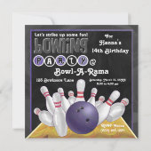 Uitnodiging Paarse Bowling Party (Achterkant)