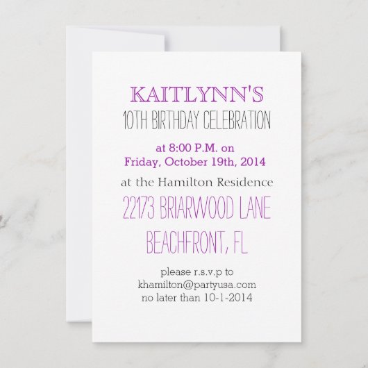 Uitnodiging Paarse Chevron Gymnast (Achterkant)