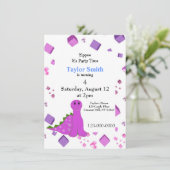 Uitnodiging Paarse Dinosaur-partij (Staand voorkant)