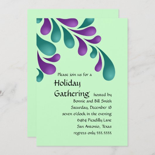 Uitnodiging Paarse en Blauwgroen Vette Pluimvee Pa (Voorkant / Achterkant)