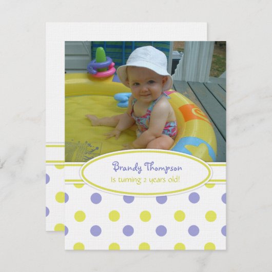 Uitnodiging Paarse en gele poka Dot Party (Voorkant / Achterkant)