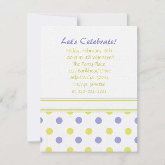 Uitnodiging Paarse en gele poka Dot Party (Achterkant)