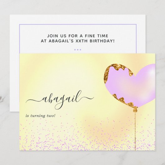 Uitnodiging Paarse en Gouden Dag (Voorkant / Achterkant)