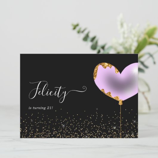 Uitnodiging Paarse en Gouden Dag (Staand voorkant)