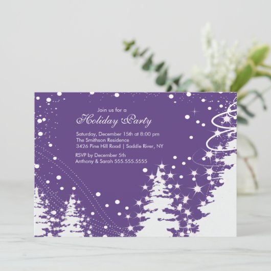 Uitnodiging Paarse en Witte Winterfeestdag (Staand voorkant)