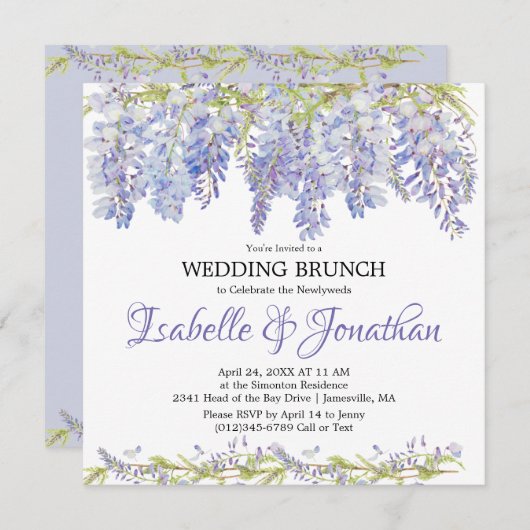 Uitnodiging Paarse Floral Post-Wedding Brunch (Voorkant / Achterkant)