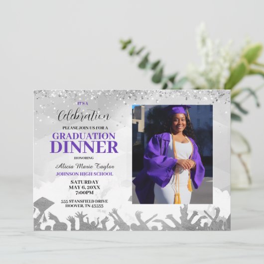 Uitnodiging Paarse fotograaf (Staand voorkant)