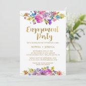 Uitnodiging Paarse Garden Gold Engagement Party (Staand voorkant)