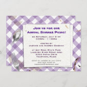 Uitnodiging Paarse Gingham Picnic BBQ Party (Voorkant / Achterkant)