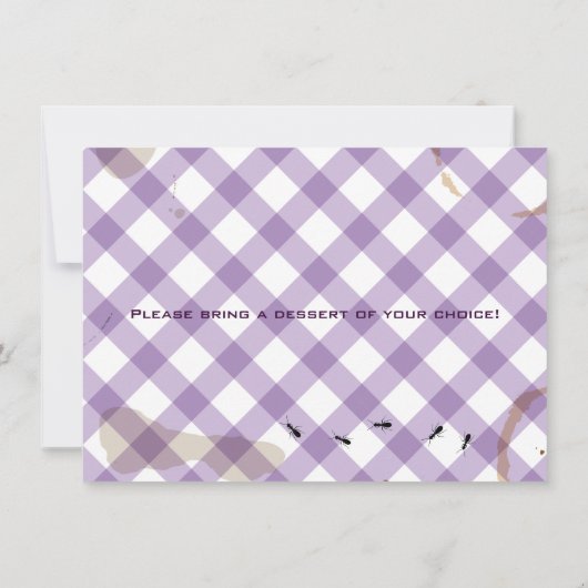 Uitnodiging Paarse Gingham Picnic BBQ Party (Achterkant)