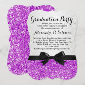 Uitnodiging Paarse Glittery Bow Graduy Party (Voorkant / Achterkant)