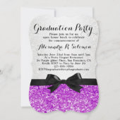 Uitnodiging Paarse Glittery Bow Graduy Party (Voorkant)
