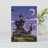 Uitnodiging Paarse Halloween-partij voor het Haunh (Staand voorkant)