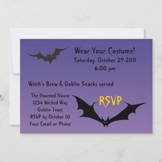 Uitnodiging Paarse Halloween-partij voor het Haunh (Achterkant)