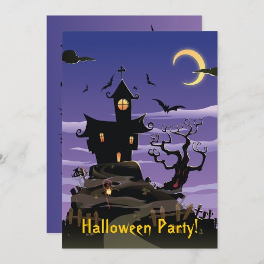 Uitnodiging Paarse Halloween-partij voor het Haunh (Voorkant / Achterkant)