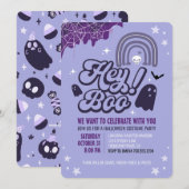 Uitnodiging paarse Halloween verkleedfeest (Voorkant / Achterkant)