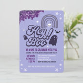 Uitnodiging paarse Halloween verkleedfeest (Staand voorkant)