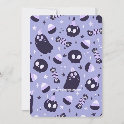 Uitnodiging paarse Halloween verkleedfeest (Achterkant)
