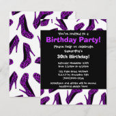 Uitnodiging Paarse leopard High Heels Print Party (Voorkant / Achterkant)