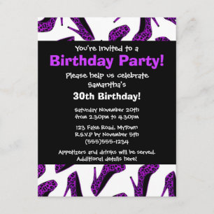 Uitnodiging Paarse leopard High Heels Print Party