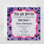 Uitnodiging Paarse leopard Print Party (Voorkant)