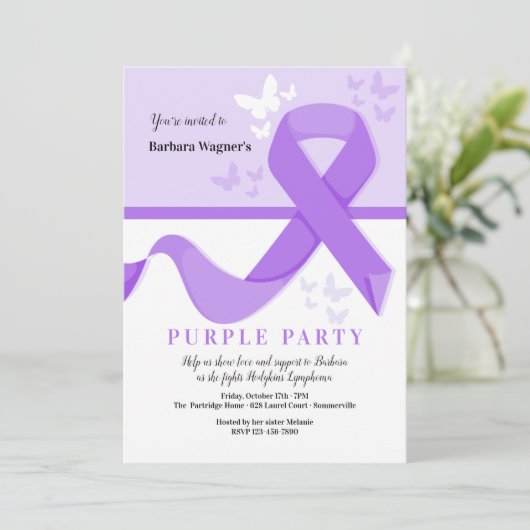 Uitnodiging Paarse lint (Staand voorkant)