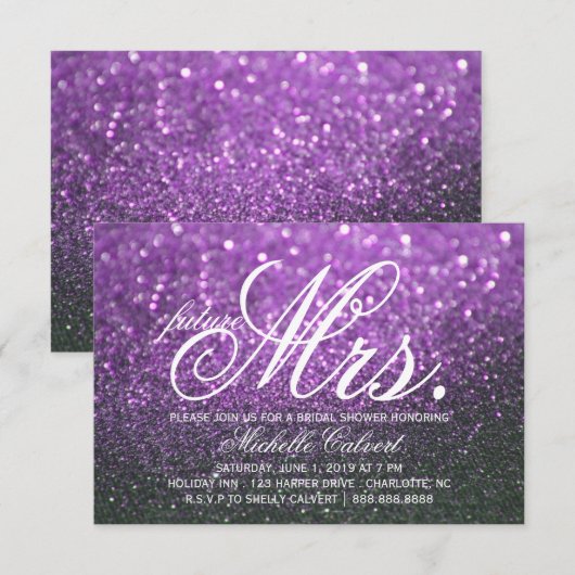 Uitnodiging - Paarse Lit Nite Vrijgezellenfeest to (Voorkant / Achterkant)