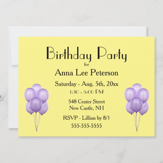 Uitnodiging Paarse luchtballonnen (Voorkant)