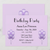 Uitnodiging Paarse luchtballonnen (Voorkant / Achterkant)