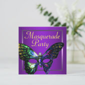 Uitnodiging Paarse Masquerade Party (Staand voorkant)