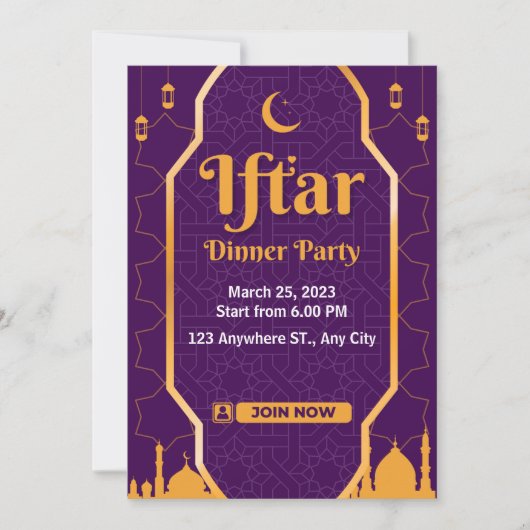 Uitnodiging Paarse moderne Ramadan Iftar Party (Voorkant)