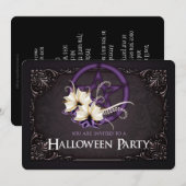 Uitnodiging Paarse partij Pentagram Halloween (Voorkant / Achterkant)