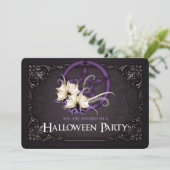 Uitnodiging Paarse partij Pentagram Halloween (Staand voorkant)