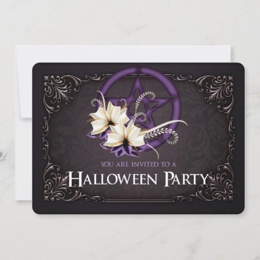Uitnodiging Paarse partij Pentagram Halloween (Voorkant)