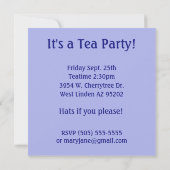 Uitnodiging Paarse Petunia Tea Party (Achterkant)