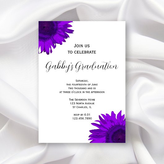 Uitnodiging Paarse Pop Art Flower Graduation Party