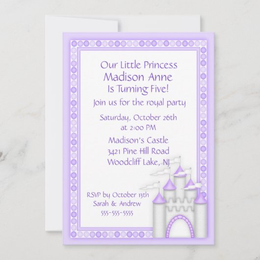 Uitnodiging Paarse Princess Castle Party (Voorkant)