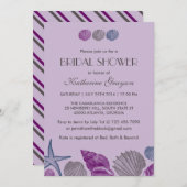 Uitnodiging Paarse Schelpen voor Strandbruiloft (Voorkant / Achterkant)