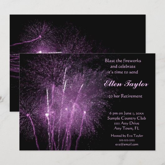 Uitnodiging Paarse vuurwerkpartij (Voorkant / Achterkant)