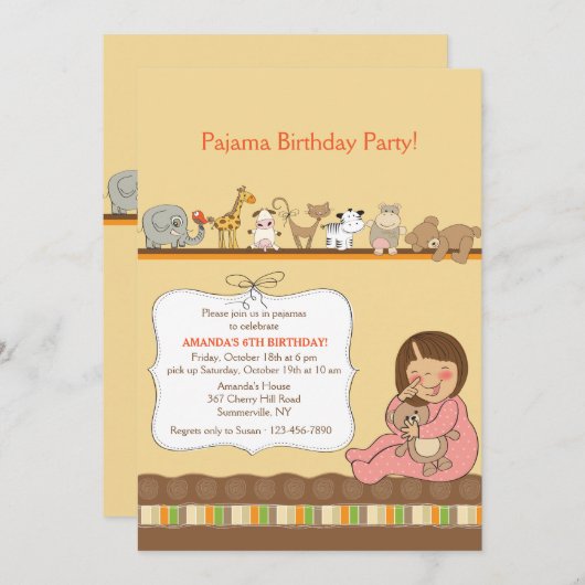 Uitnodiging Pajama Party (Voorkant / Achterkant)