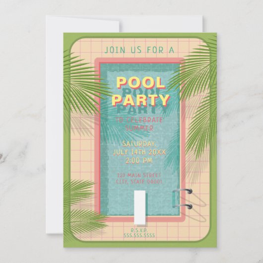 Uitnodiging Palm Pool Party (Voorkant)