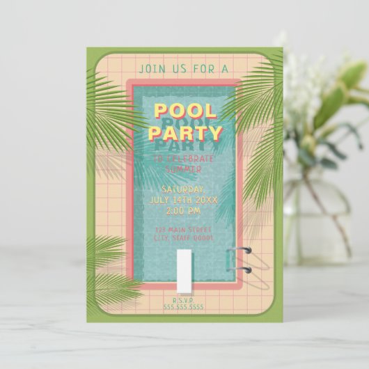 Uitnodiging Palm Pool Party (Staand voorkant)