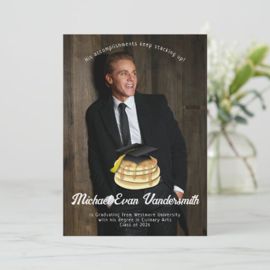 Uitnodiging Pancake Brunch Graduy Party (Staand voorkant)