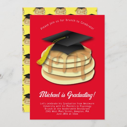 Uitnodiging Pancake Brunch Graduy Party (Voorkant / Achterkant)