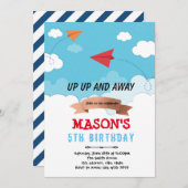 Uitnodiging papieren vliegtuig verjaardagsfeest (Voorkant / Achterkant)