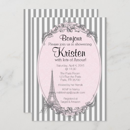 Uitnodiging Parijs Chic om te douchen (Voorkant / Achterkant)