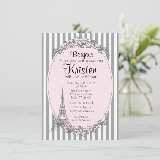 Uitnodiging Parijs Chic om te douchen (Staand voorkant)