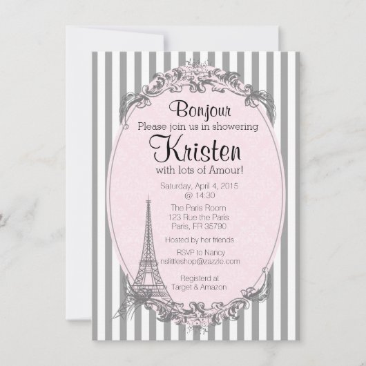 Uitnodiging Parijs Chic om te douchen (Voorkant)