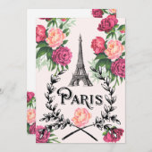 Uitnodiging Paris Vintage Roze Rozen (Voorkant / Achterkant)
